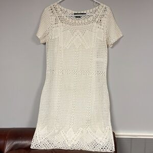 lauren ralph lauren Ivory battenburg lace short sleeve dress with slip size, PM